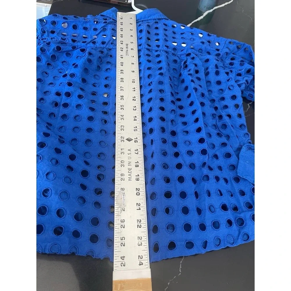 LOFT Beach Cobalt Blue Eyelet Set Button Down Shirt &‎ Shorts Top XS Shorts S